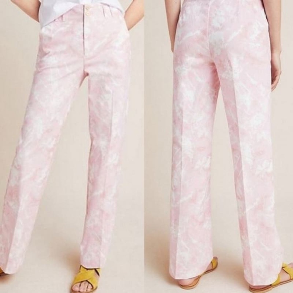Anthropologie pink tie dye Jamie straight leg cotton trousers size 2, runs large